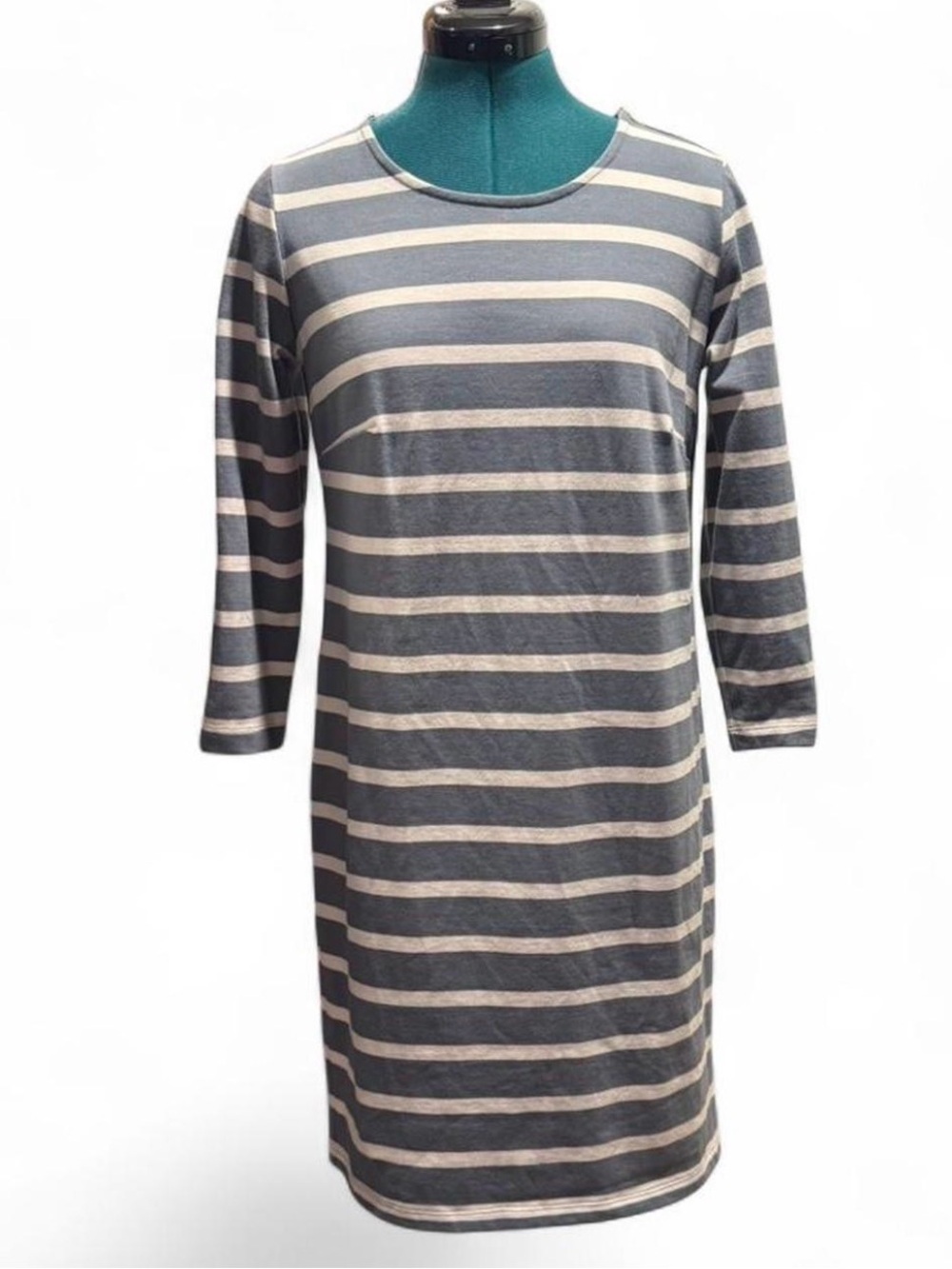 George Gray and Cream Striped Long-Sleeve Shift Dress